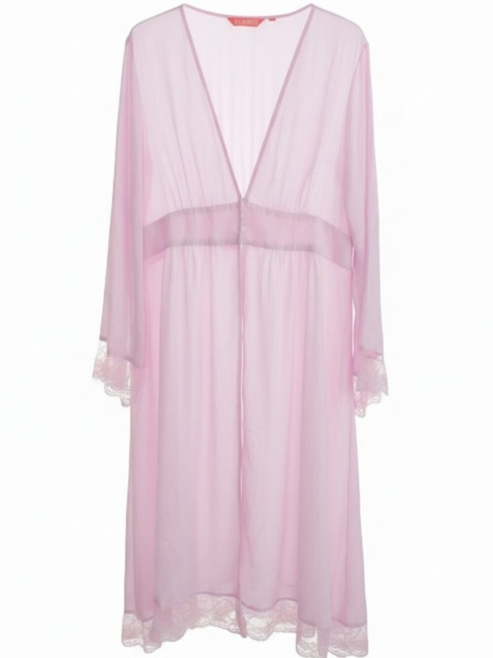 All Worthy Hunter McGrady Lace Trim Woven Midi Duster Light Pink Large
